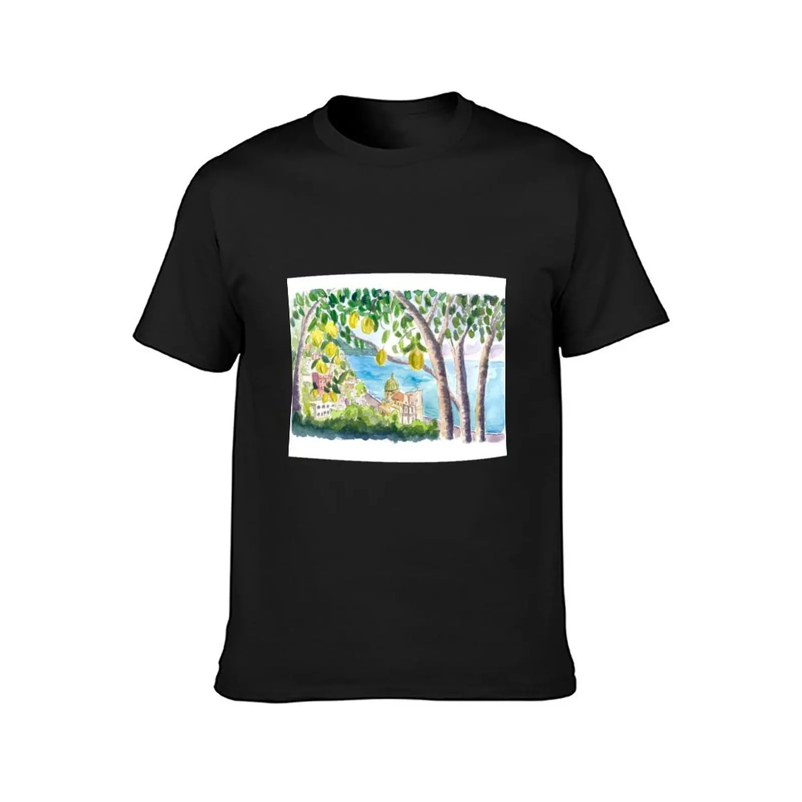 Amalfi Coast Seaview with Fresh Limes on Tree T-Shirt Short sleeve tee oversizeds graphics plain mens t shirts pack