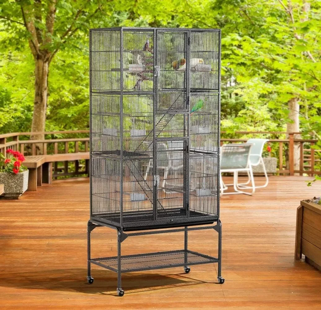 69-Inch Extra Large Bird Cage Metal Parrot Cage for Mid-Sized Parrots Cockatiels Conures Parakeets Lovebirds Budgie Finch Black