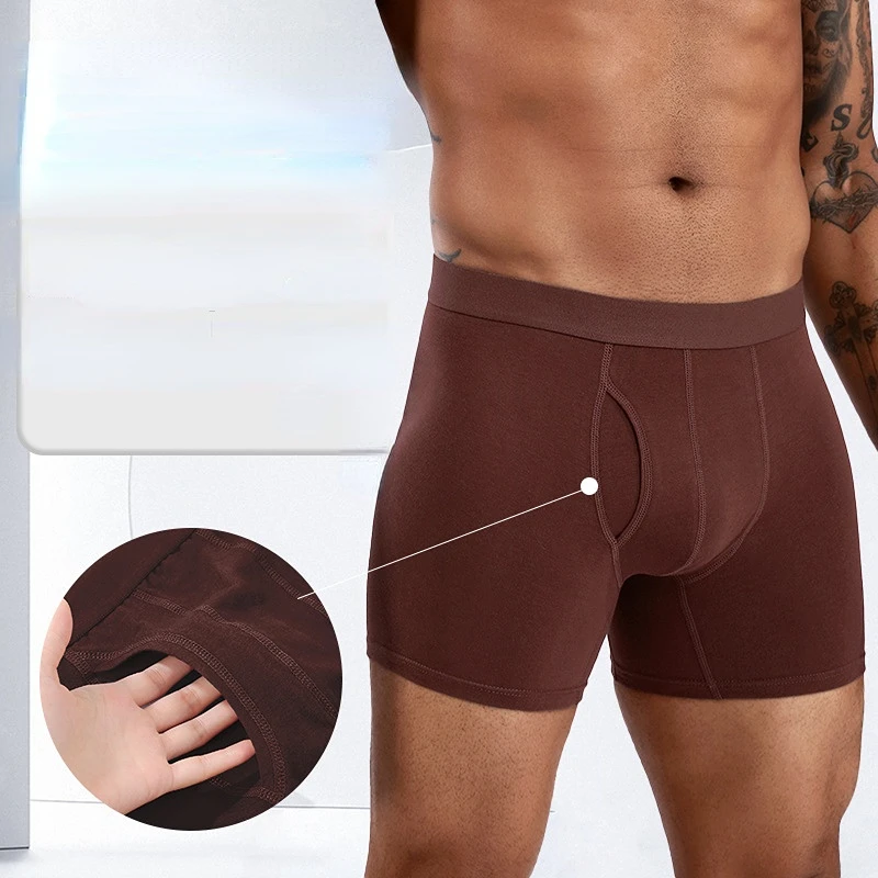 Side Opening Men's Underpant Long Cotton Boxer Shorts Anti-roll Breathable Underpant Fat Man Boxer Shorts