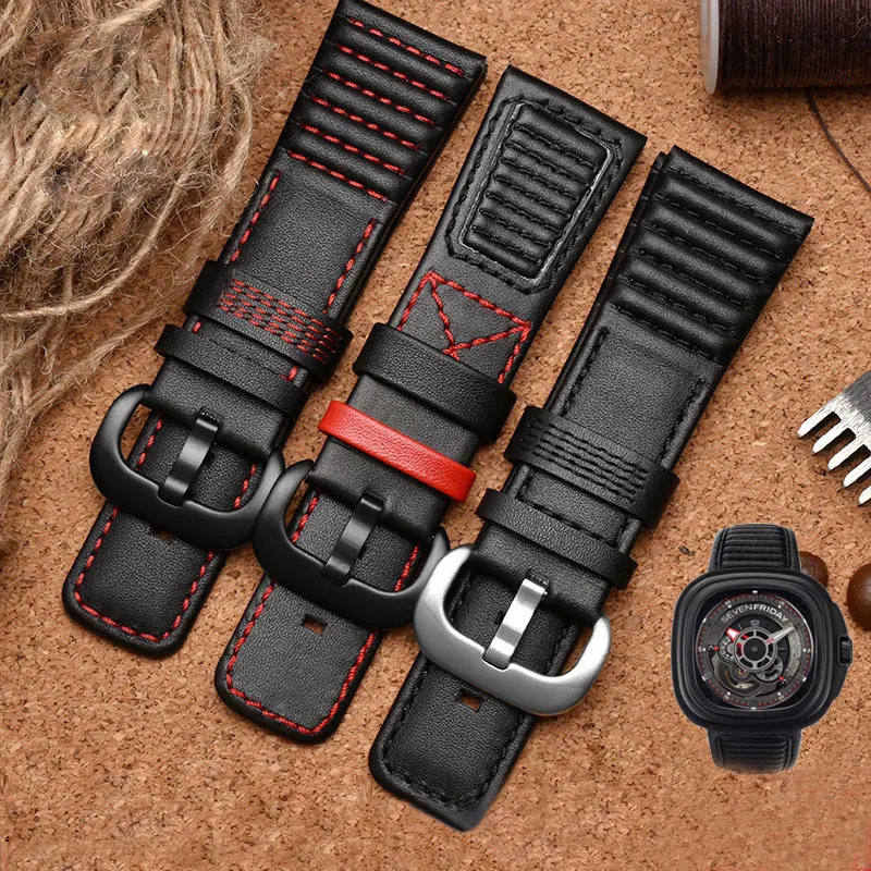 

Genuine leather watch strap suitable for seven Friday made of cowhide watch band 28MM, high-quality, breathable, and durable