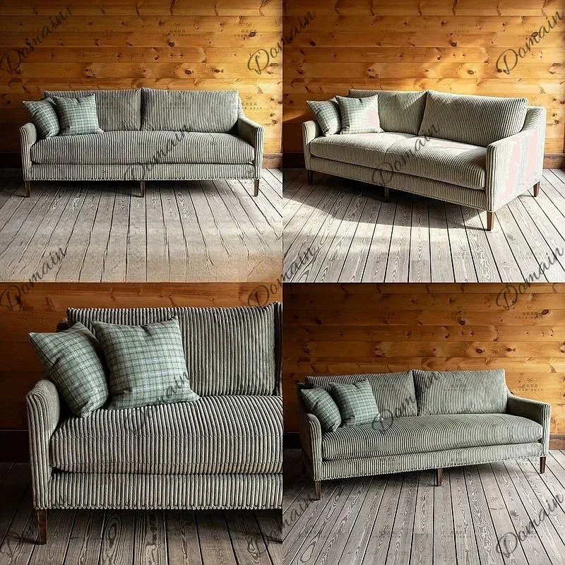BJ Velvet Corduroy Sofa 2-Seater French Style Straight Fabric Couch For Small Living Room