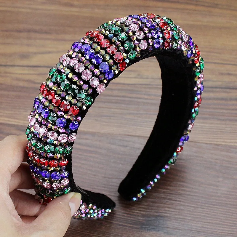 Handwoven Colorful Pink Crystal Beaded Padded Luxury Hairbands Baroque Headbands For Women Wedding Hair Accessories