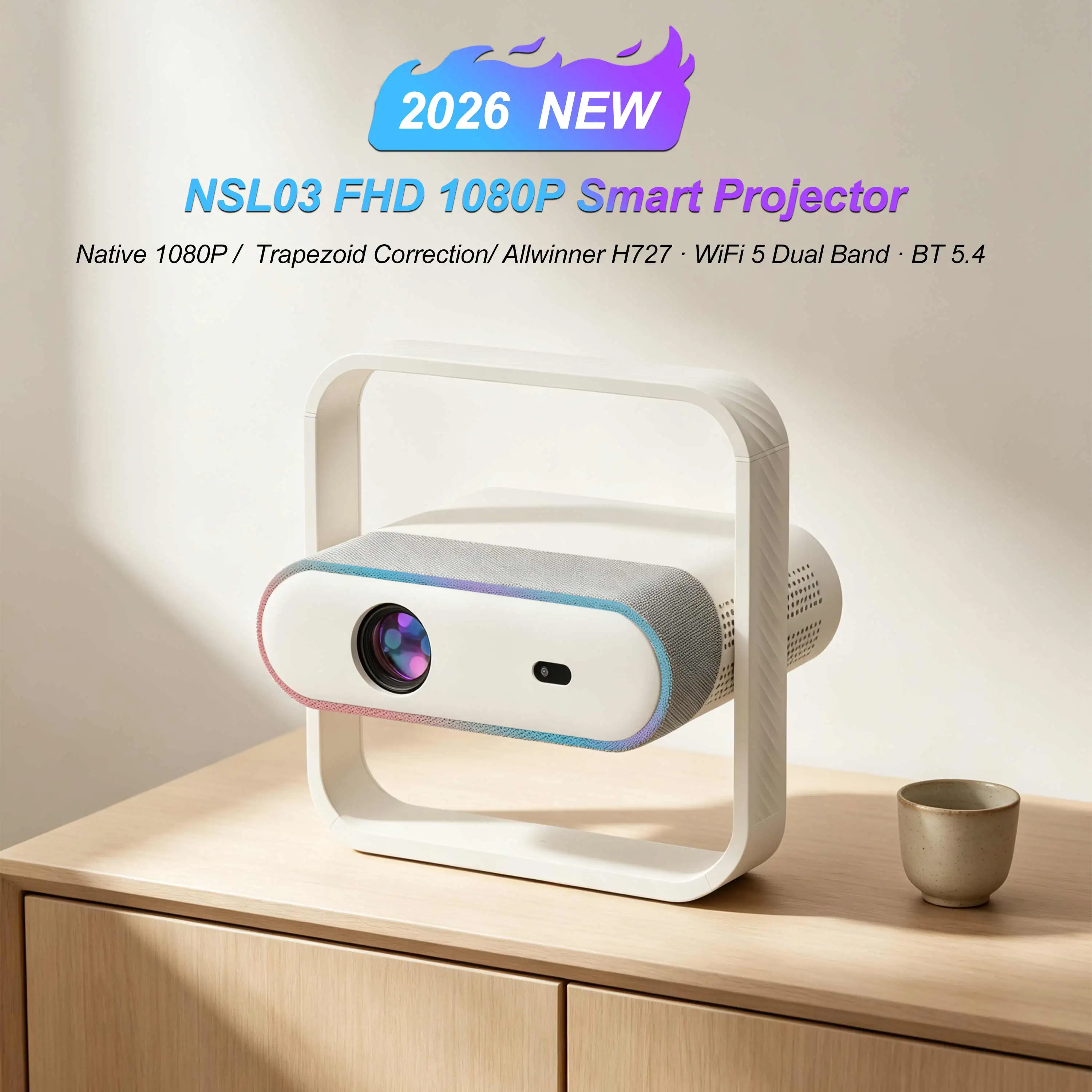 Velec Native 1080P Smart Projector 450 ANSI Android 14.0 Auto Focus HDR10 Ambient Light BT5.4 Portable Home Theater Projector