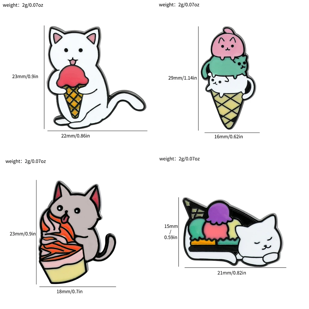 Cute Ice Cream Cat Brooch Kawaii Cake Kitty Enamel Pins Cartoon Animal Badge Fashion Jewelry Gifts Accessories