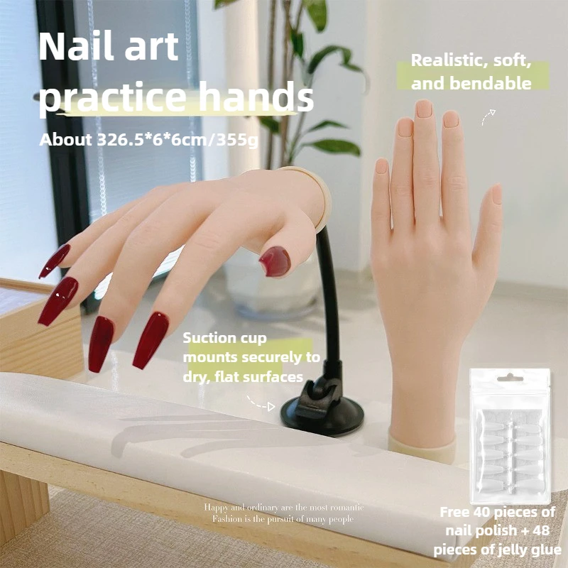 

New 1pcs Novice Bendable Nail Simulation Practice Hand Silicone Soft Nails Art Training Fake Hands for Acrylic Manicure Toolnail
