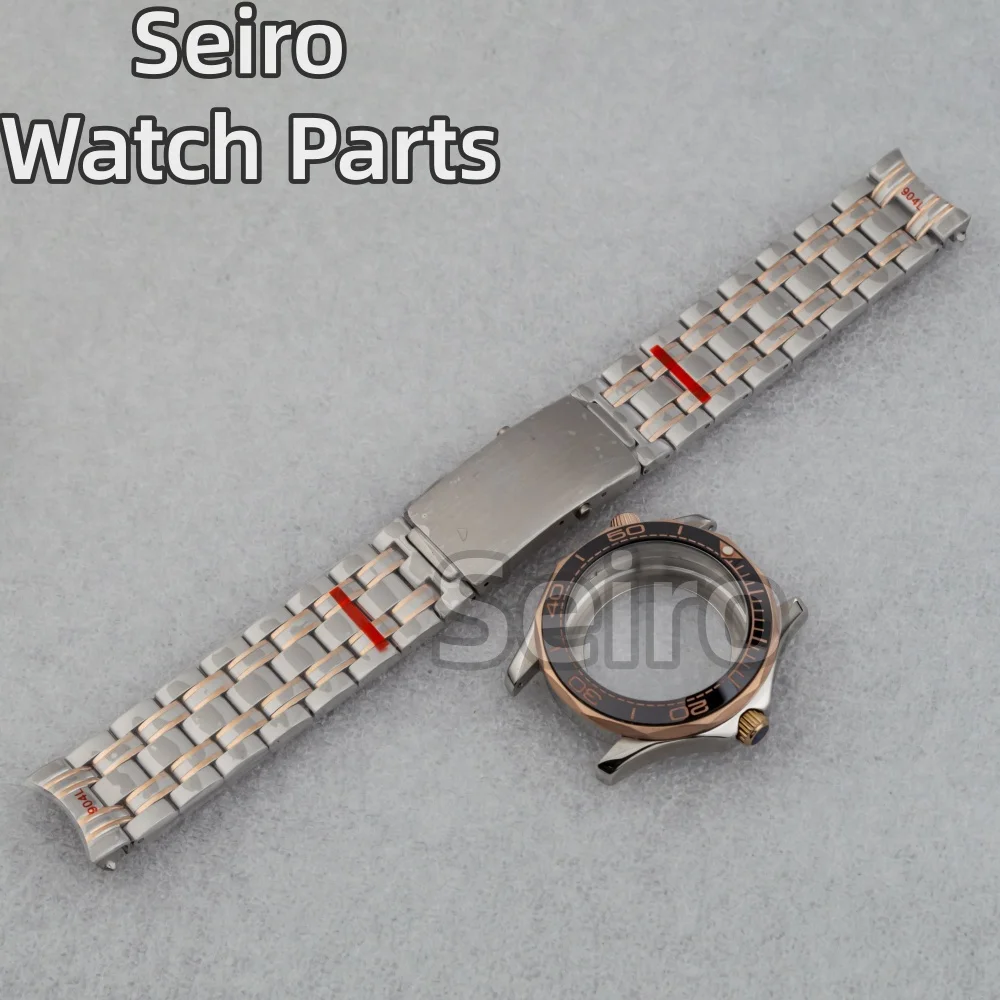 

Rose Gold NH35 Men Watch Case 40mm Green/Black/Blue Ceramic Bezel Sapphire Glass Waterproof for Seamaster 300 NH35 NH36 movement