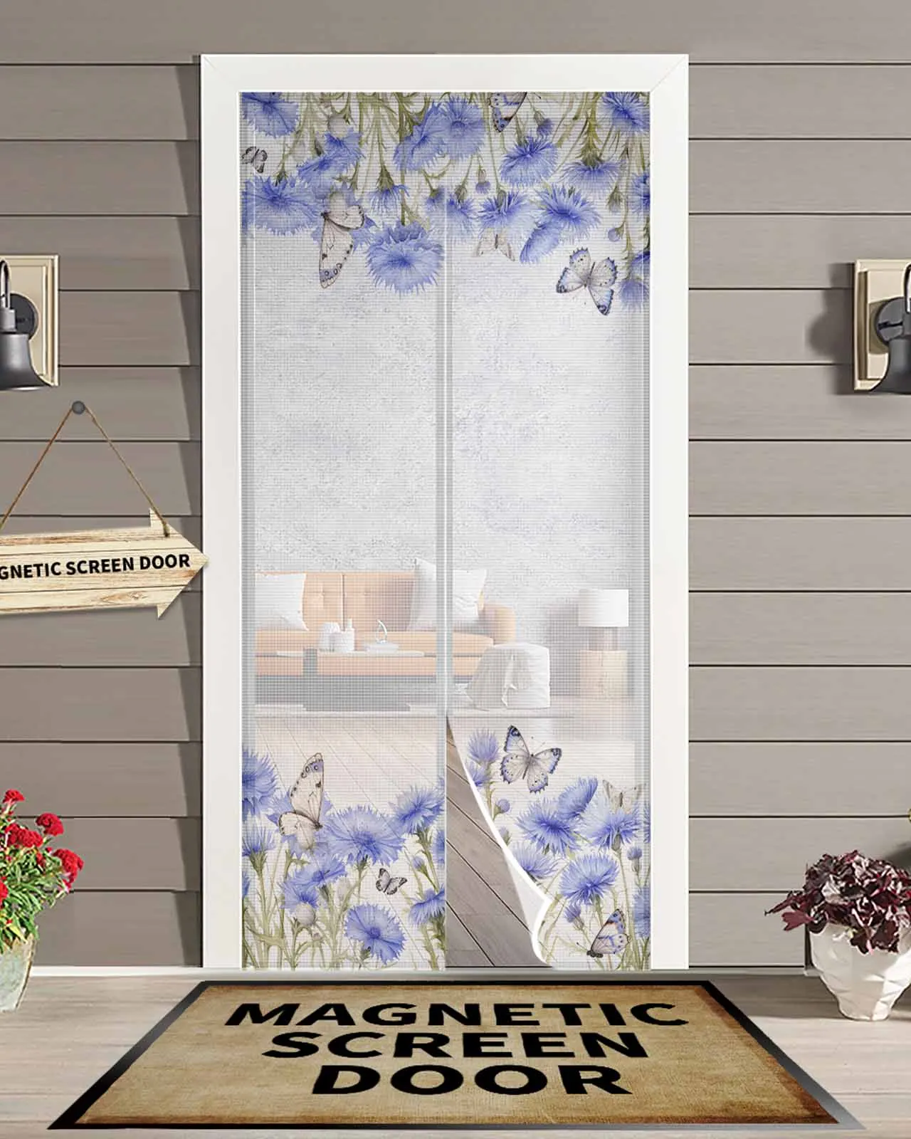 Country Spring Flowers Butterfly Summer Magnetic Door Curtain Living Room Bedroom Home Anti-mosquito Screen Door Curtain