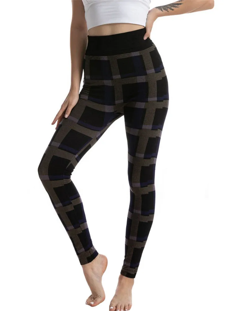 Indjxnd Vrouwen Leggings Hoge Taille Heupen Push Up Elastische Broek Print Plaid Joggings Sneldrogende Sport Stretch Fitness Broek