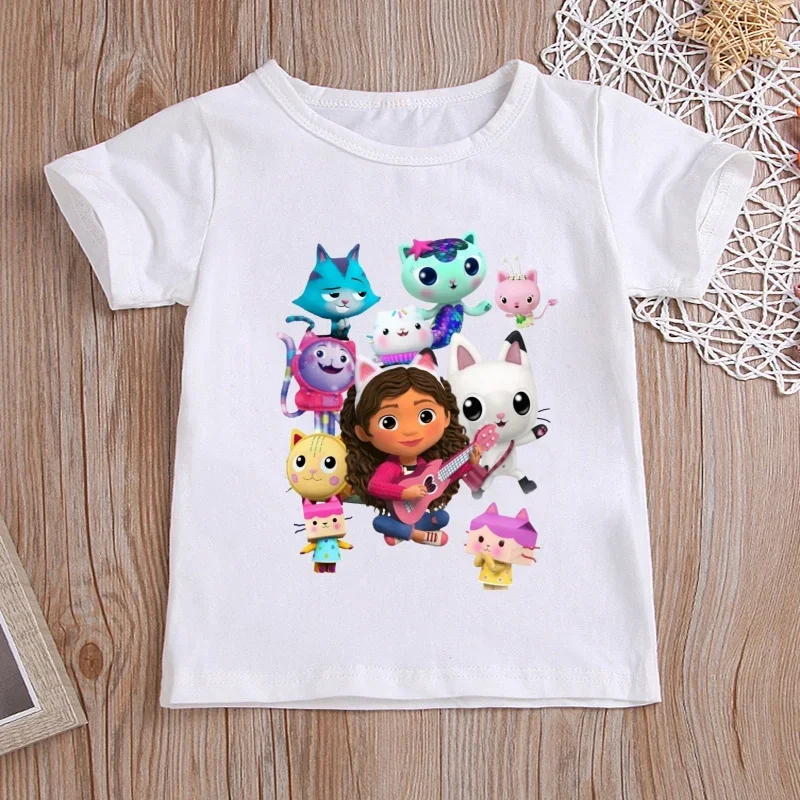 Cute Gabbys Doll House Print Cartoon Children T-shirt Kawaii Girls Boys Baby Clothes Kids Summer Short Sleeve T shirt Boys Tops