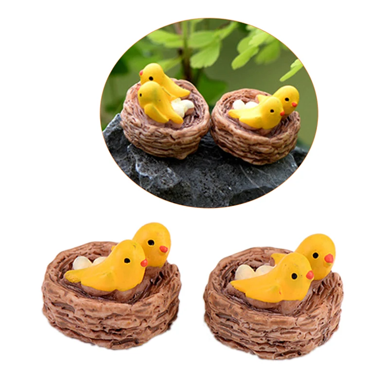 Mini nest with birds fairy garden miniatures gnomes moss terrariums resin crafts figurines for home decoration accessories