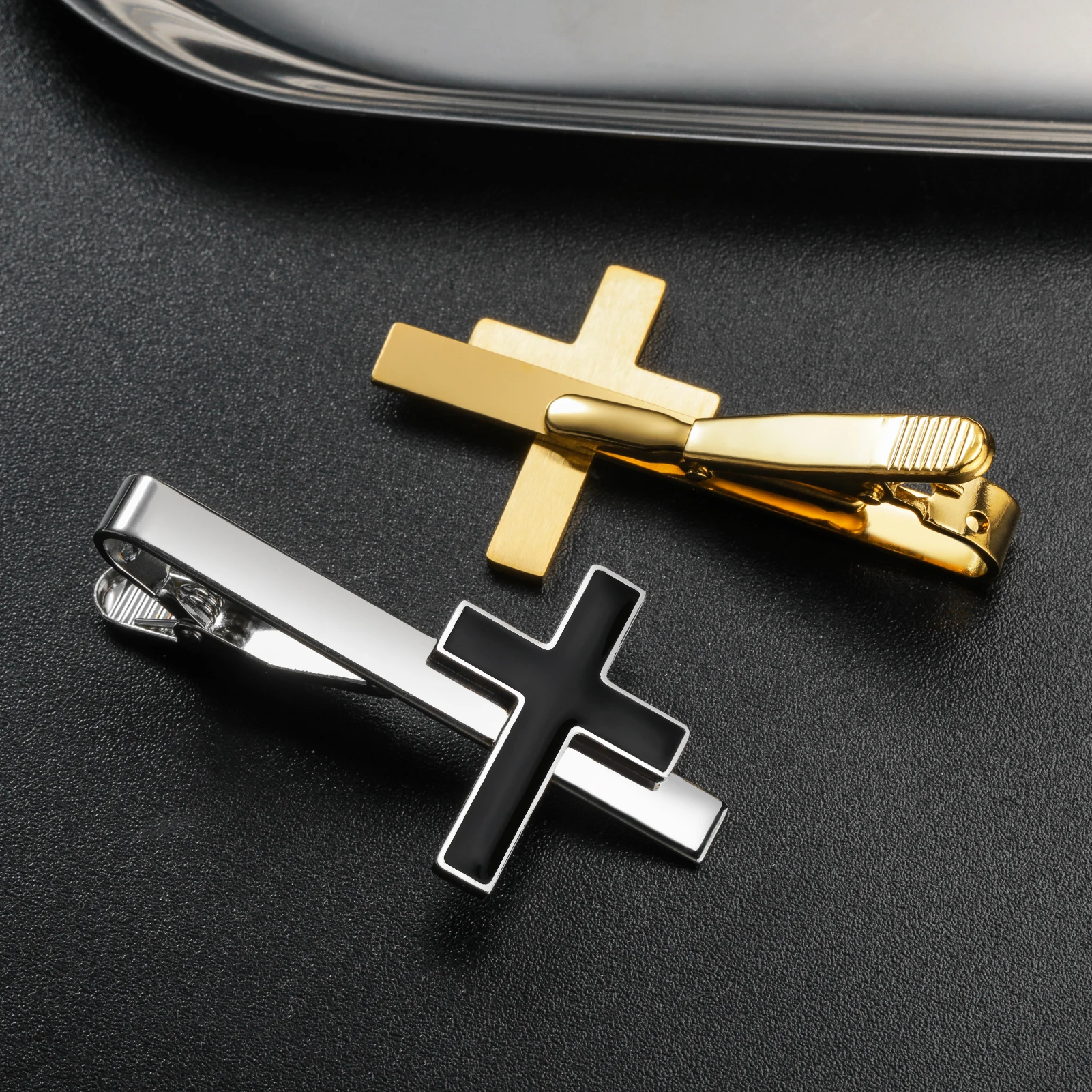 Supernatural Cross Necktie Tie Clips Pin for Men Woman Couple Stickpin Gift Gold Color Stainless Steel Metal Jewelry
