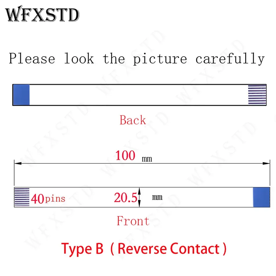 40Pins 20.5mm 100mm TypeB New Flex cable AWM 20706 105C 60V W-1 E118077 or E129545 or Other Two Side Copper Reverse Side contact