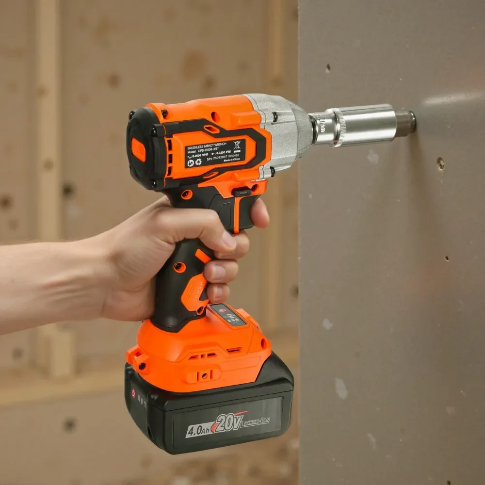

Impact Wrench, 280 FtLbs 380 N.M High Torque, 3 8 Inch, 20V Electric Impact Wrench With Brushless Motor, 4Ah Battery, Charger,