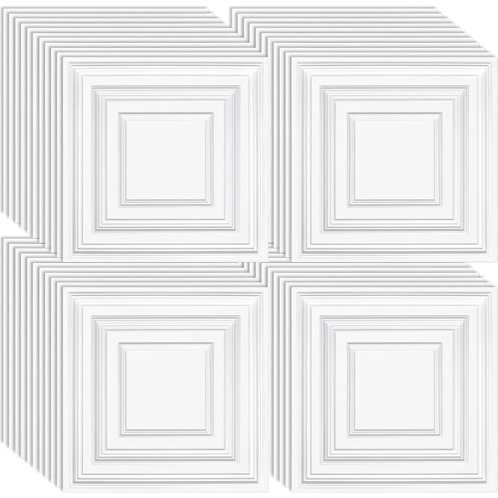 50枚 2 x 2フィート ホワイトPVCプラスチック製ドロップ天井タイル 24 x 24 x 0.8インチ 天井パネル装飾カバー 200平方フィート フィート