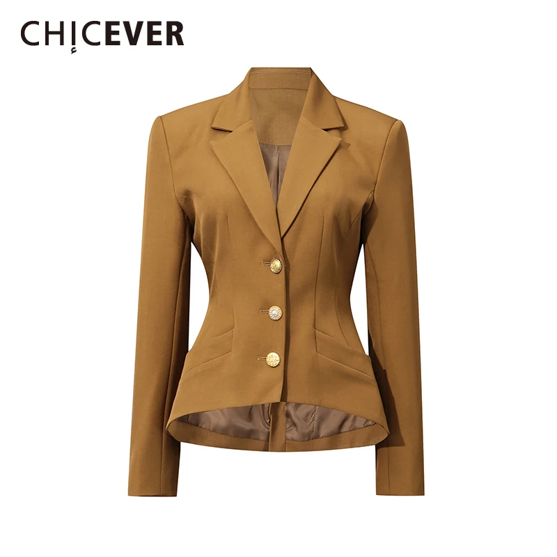 

CHICEVER Brownyellow блейзер со сращенными складками женский с лацканами и длинными рукавами для похудения офисные женские пиджаки осенний модный стиль