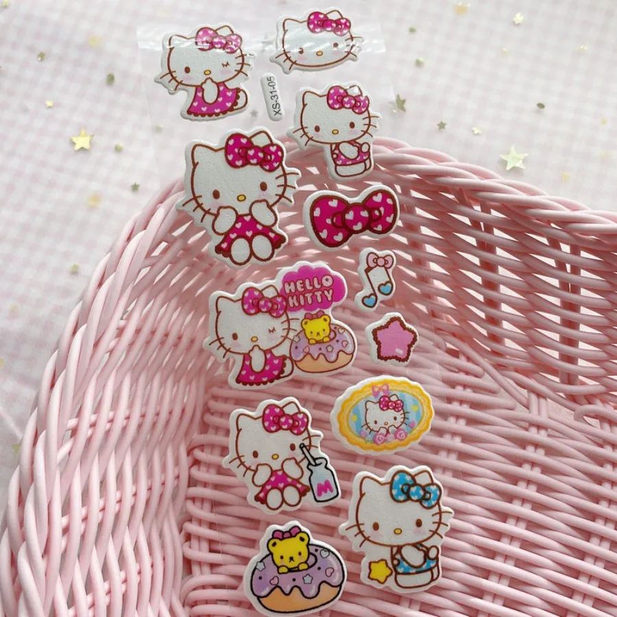 12 pçs olá kitty dos desenhos animados sanrio adesivos scrapbook caso de telefone portátil guitarra notebook kawaii anime adesivos brinquedos das crianças presentes