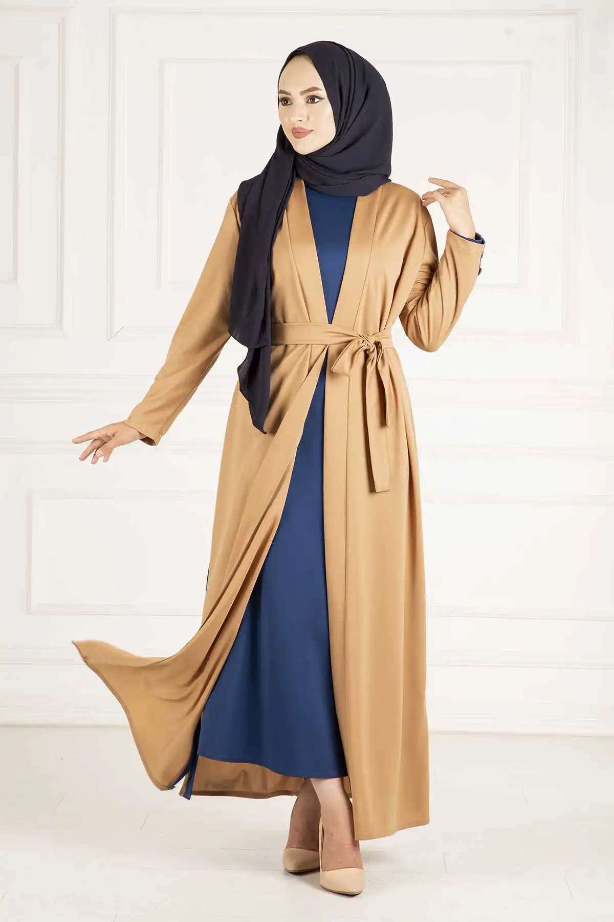 

Women's Waist Belted Dual Suit Kombin Bottom Top Muslim dress hijab Muslim üstleri women suit 2021 abayas