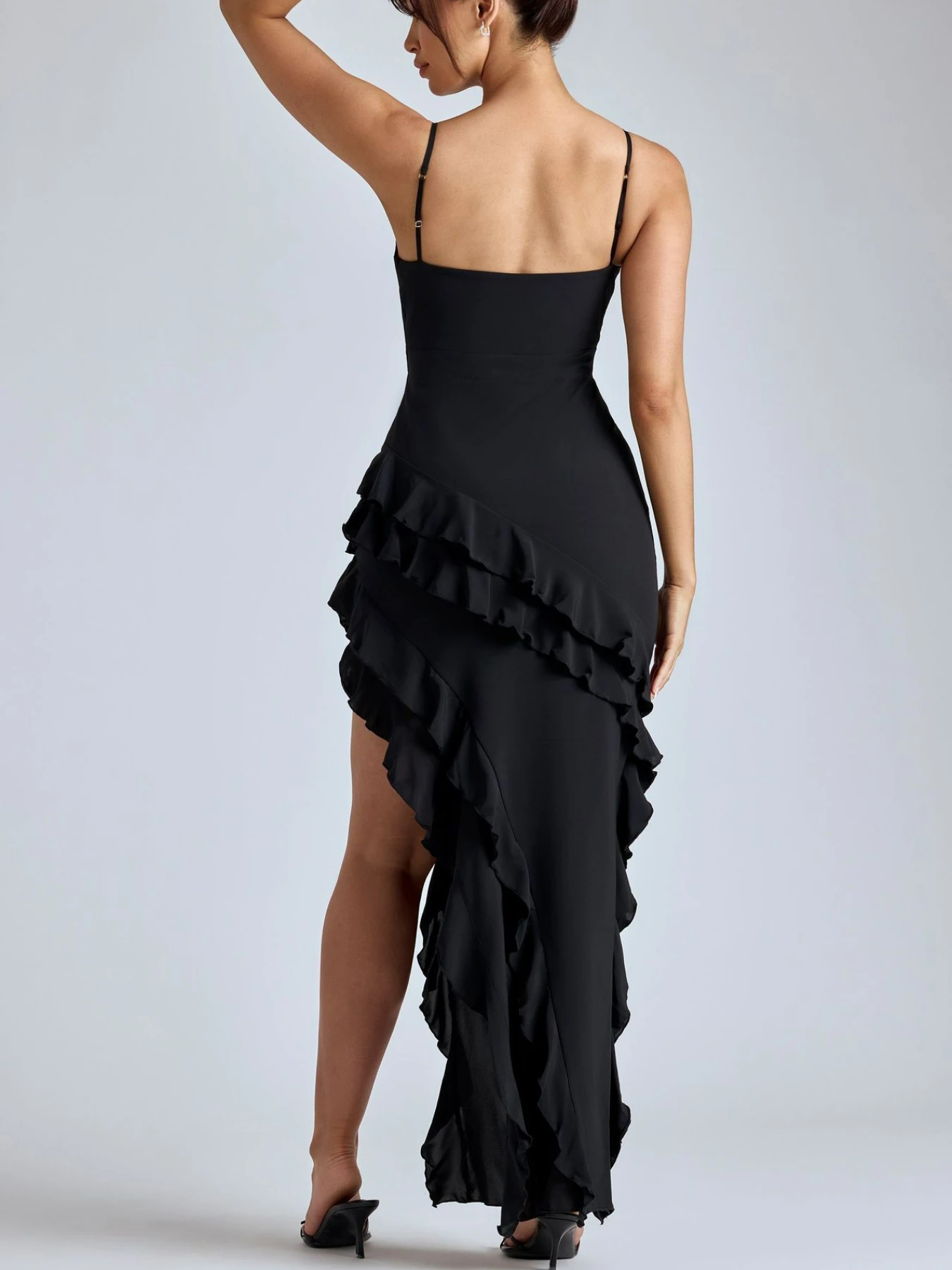 Mikydely Sexy Halter Backless Dress Ruffled Irregular Long Skirt