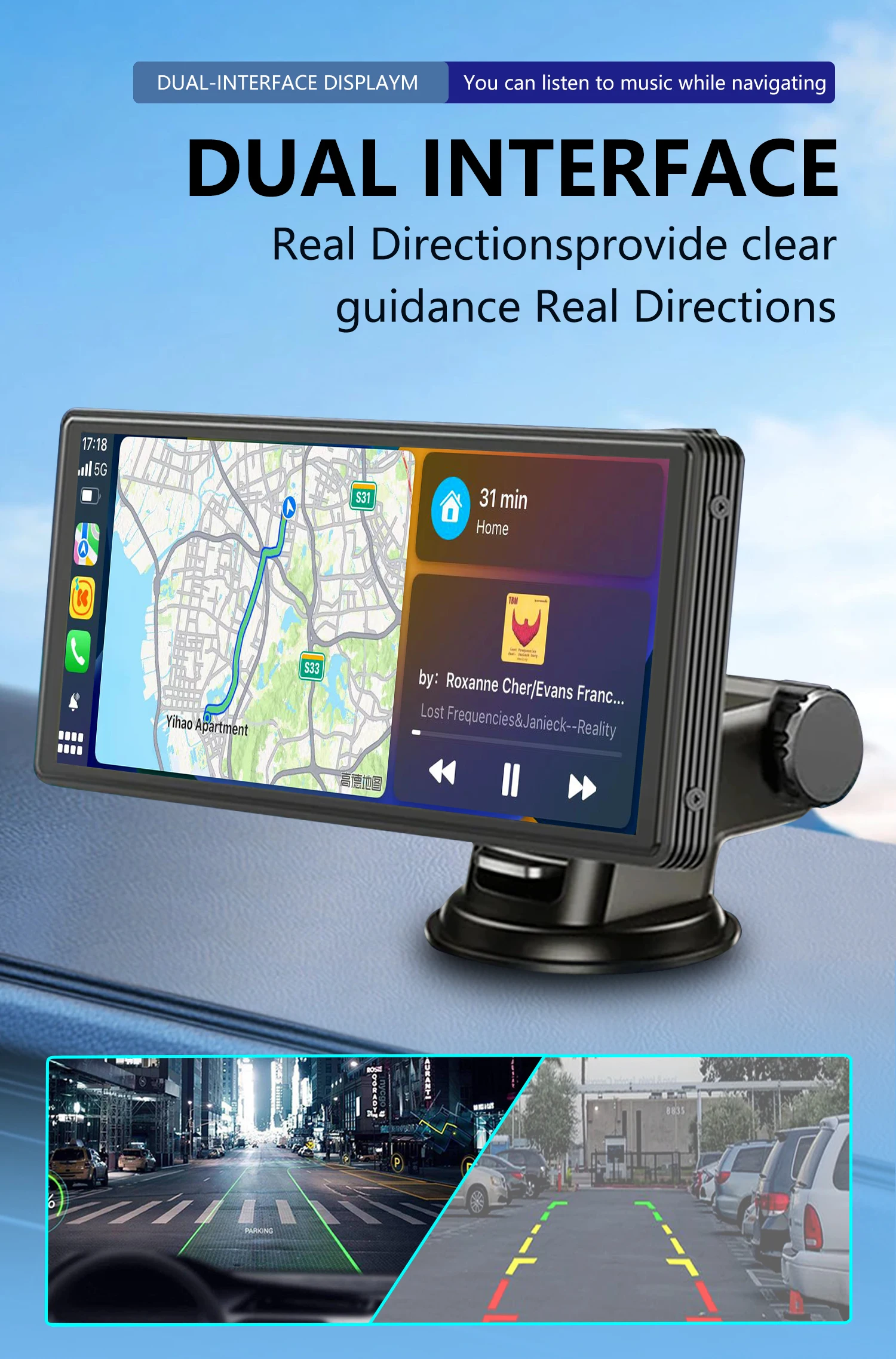 Universal Multimedia Car Radio, Apple Carplay, Android Auto, WiFi Video Player, Câmera sem fio, Bluetooth, FM, AUX, 10,26 na tela