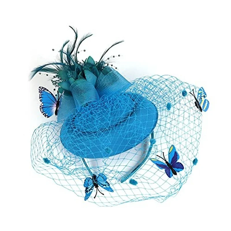 Green Fascinator Hats for Women Pillbox Hat Kentucky Derby Fascinators Flower Batterfly Veil Tea Party Wedding Party Hat