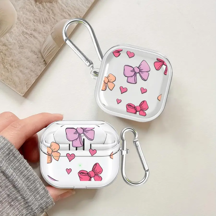 Case For Samsung Galaxy Buds Live 3 FE 4Pro 4 Pro 2Pro 2 3Pro Clear Earphone Cases Cover With Hook Colorful Bow Tie