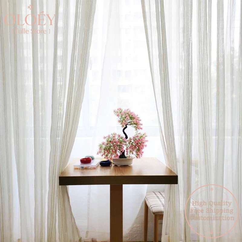 

Dreamy Sheer Curtain for Living Room Simple Stripe Pattern Breathable Sun Proof Net Balcony Loft Light Filtering Window Drapes