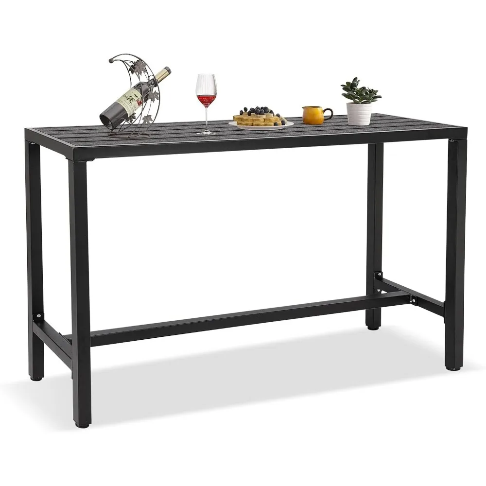 Outdoor Bar Table, 63 Black Patio Counter Height Bar Table, Outdoor Console Table with Weather Resistant Waterproof Top for Hot