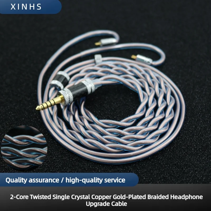 XINHS 2-Core Twisted Single Crystal Copper Gold-Plated Braided Headphone Upgrade Cable Suitable for SENNHEISER KZ ZSN