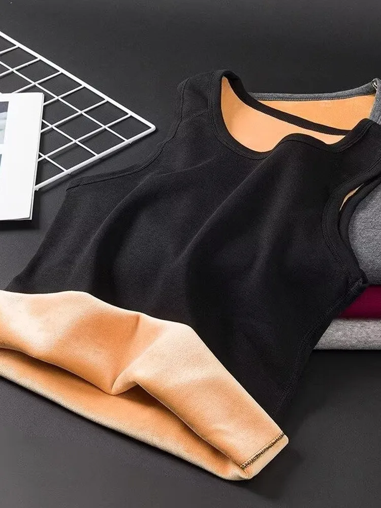 Gold Fleece Lined Thickened Standard Cotton Sleeveless round Neck Base Shirt Men's Fashionable  Color Winter Warm Vest
