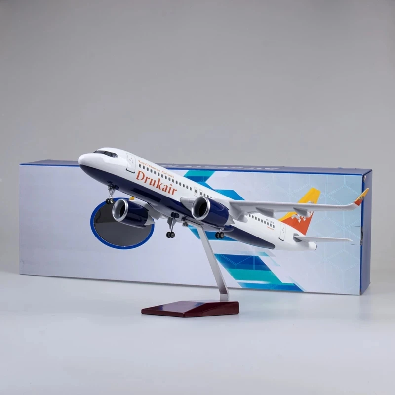 Avion en plastique A320 Neo Drukair Airlines de 47 cm avec train d'atterrissage, roues et éclairage, modèle de collection, cadeau