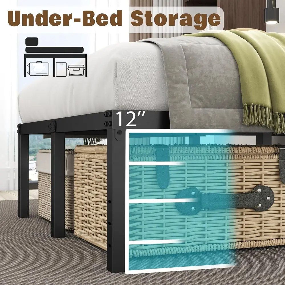 Twin Size 14 Platform Bed Frame with Ample Storage, Durable Metal, Suitable for Kids (Black)