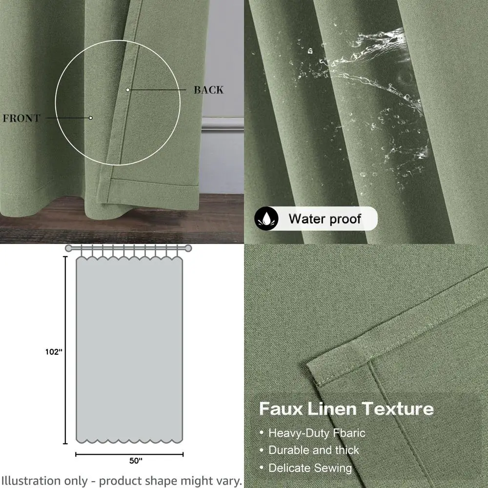 

Современный фермерский стиль, шалфейно-зеленый, 100% льняные плотные шторы, длина 102, комплект из 2 панелей для спальни