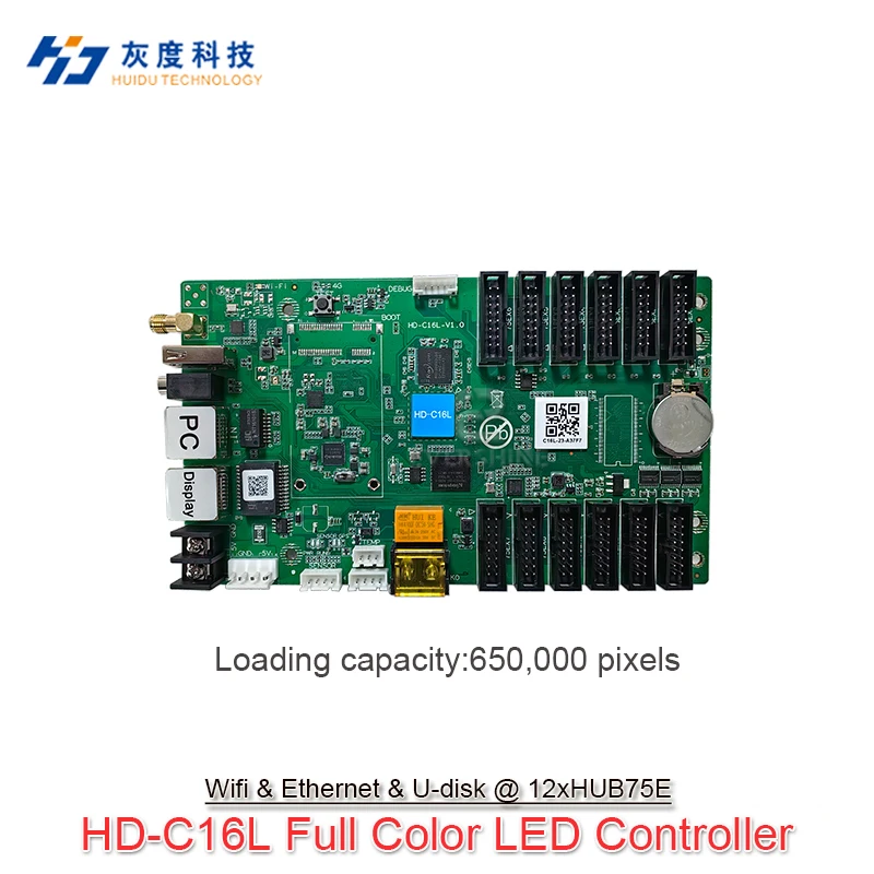 Huidu 풀 컬러 LED 스크린 비동기 HD-C16 C16C, 와이파이 제어 카드 지원, 가장 넓은 8192 최고 512 및 모바일 앱 제어