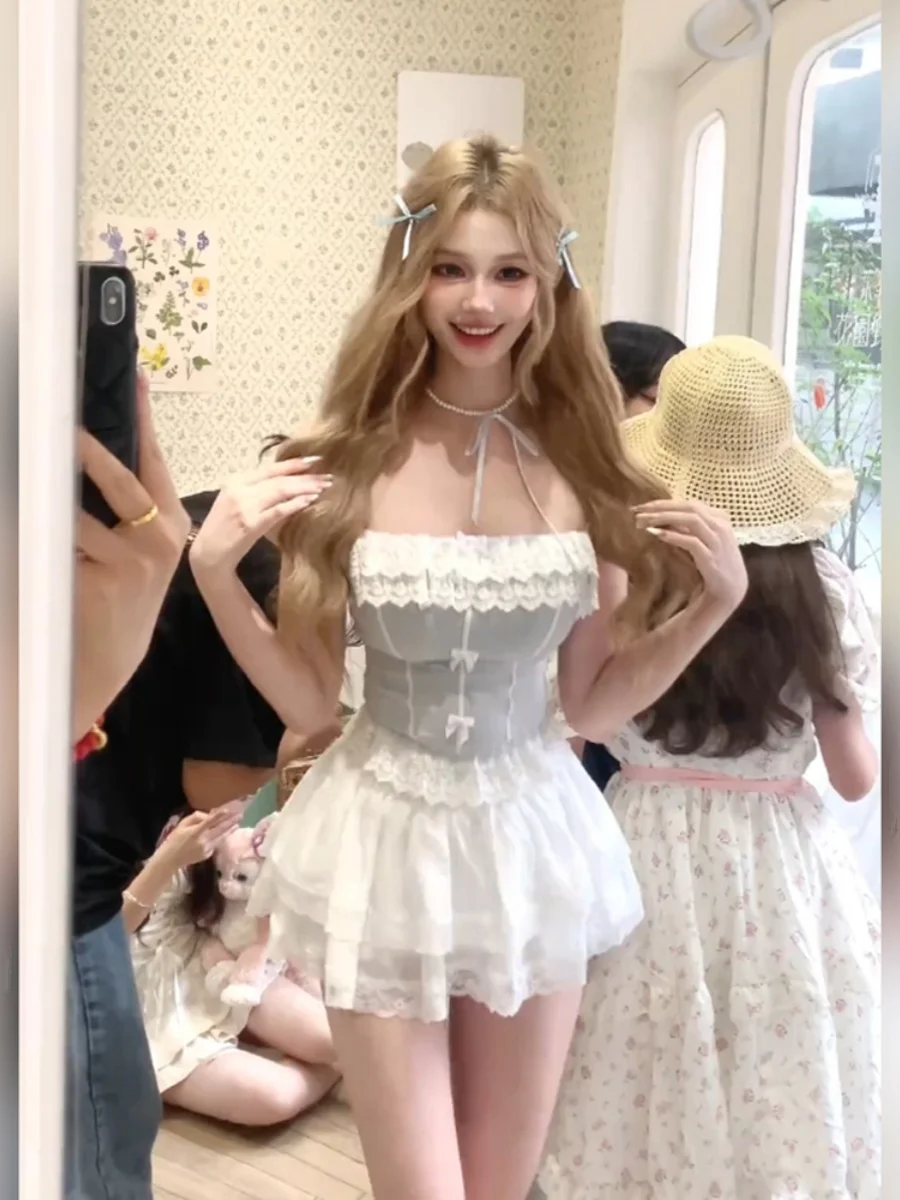 HEZA Kant Splice ter Ne vrouwen Zomer Zoete Gezwollen Rok Set plus Size Ontwerp Gevoel Casual Koreaanse Sle Faion Ensemble