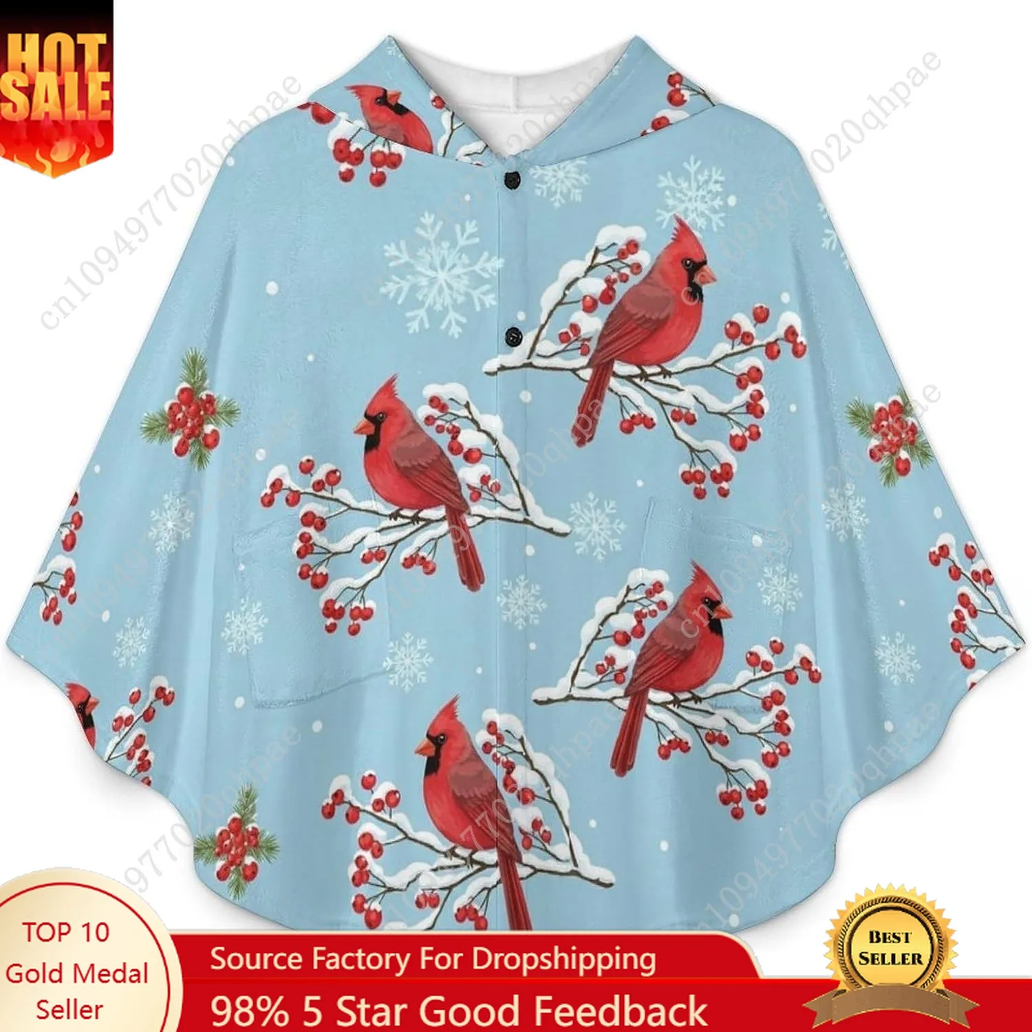 سترة بطانية مريحة من الفلانيل، هوديي كبير الحجم لطيور عيد الميلاد مع جيوب للأطفال والمراهقين #1