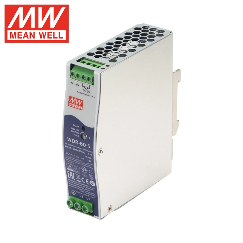 MEAN WELL WDR-60-12 24 60w Din Rail Power Supply 180-550V AC to 24V 12V DC 5A  2.5A Power Unit SMPS