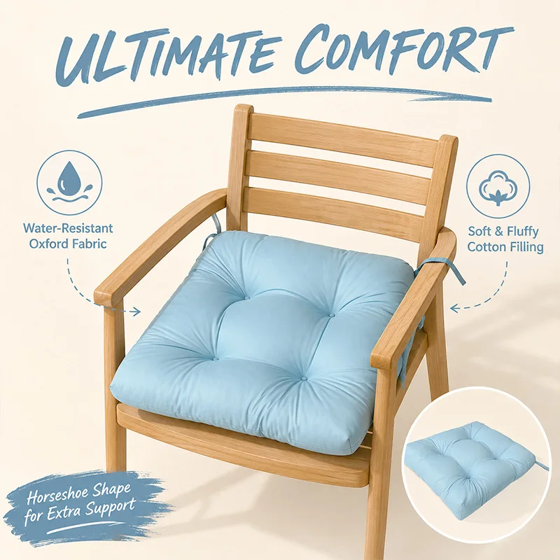 Solid Color Oxford Cloth Waterproof Horseshoe Seat Cushion Strap Dirt-resistant Seat Cushion Cute Pillow Office Chair Camping