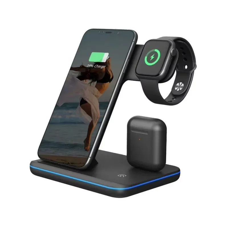 Cargadores Carregador Multi 3 IN 1 Wireless Charger Docking Charging Station Ctand Pad Mobile Fast Phone Charge Wireless Charger