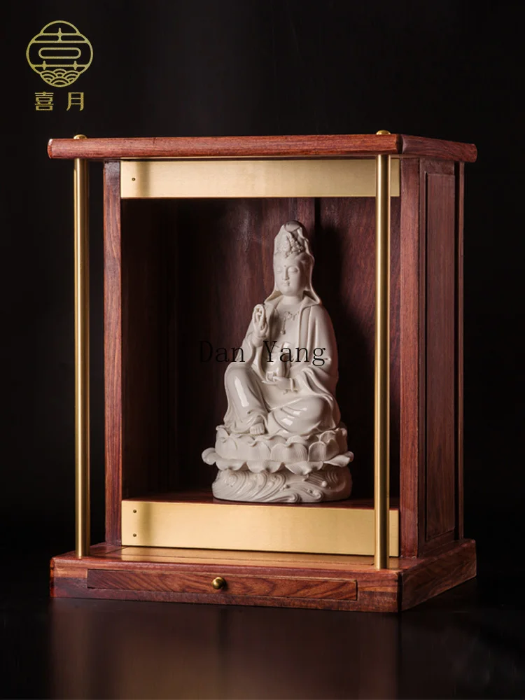 YJ Buddhist shrine small modern simple household wall-mounted new Chinese mahogany solid wood for Taiwan Guanyin shrine hanging