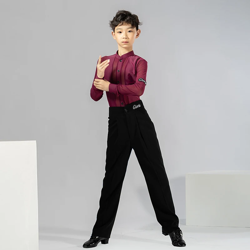 Mesh Latin Dance Shirt Boys Ballroom Practice Wear Tango Clothing Stage Costume Modern Dancing Outfit Salsa Dancewear DL9691