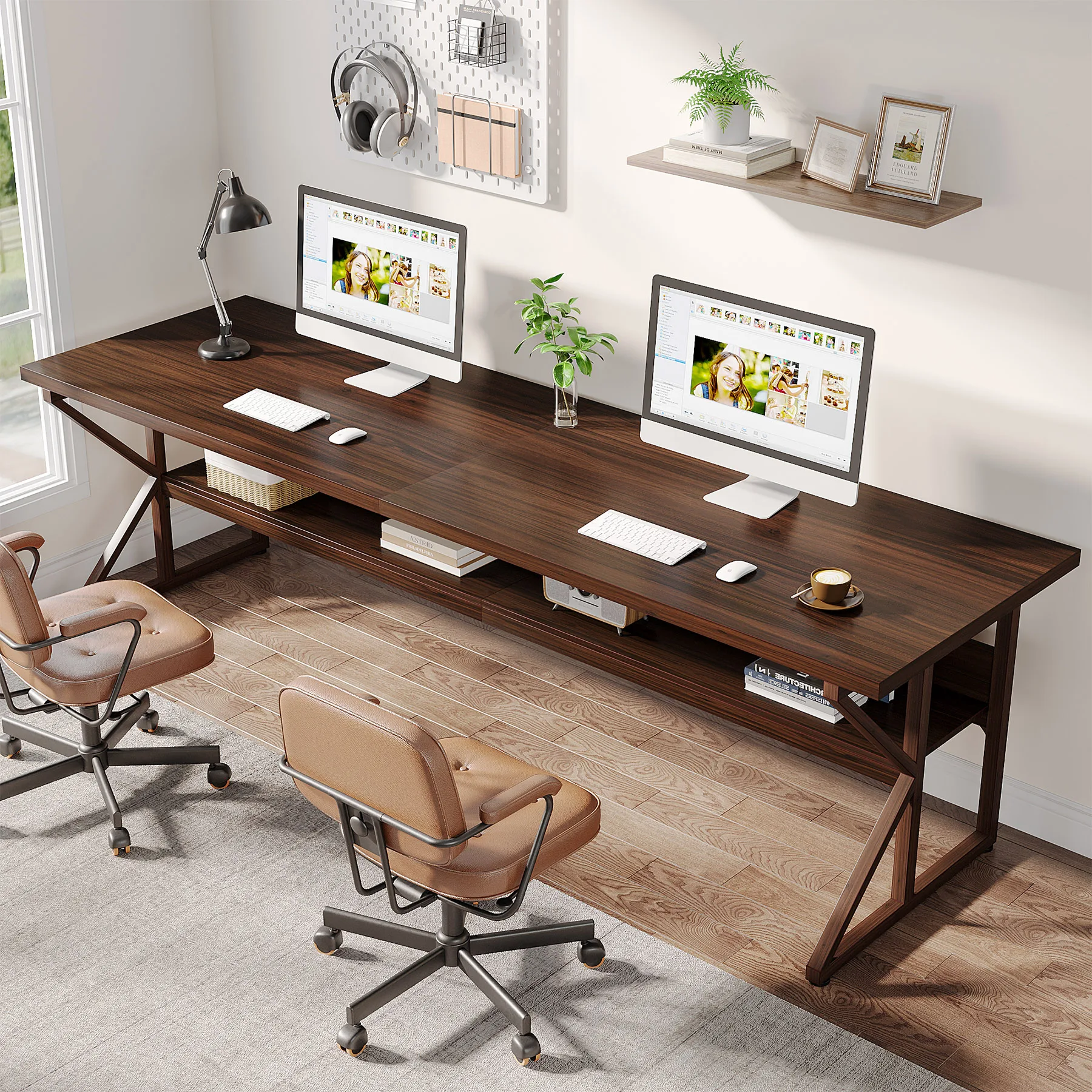 Tribesigns 79-Inch Extra Long Desk, 2 Person Desk with Storage Shelf, Large Computer Desk Double Desk Writing Table Desk