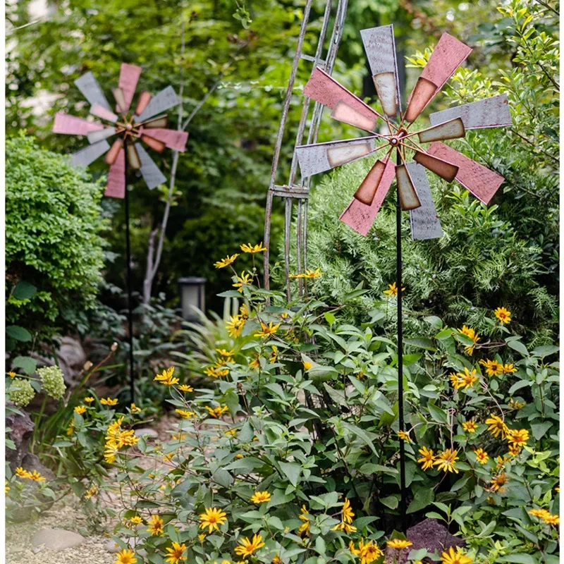 

Garden Landscape Ornament Rotating Iron Art Windmill Standing Decorative Windmill Outdoor Ground Inserted Garden Windmill