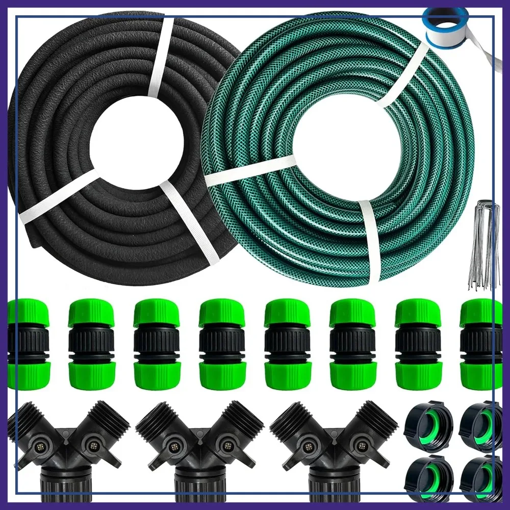 

60ft+50ft Soaker Hose for Garden, 1/2" Drip Irrigation Hose Save 70% Water, Heavy Duty Round Garden Hose for Bed & Foundation
