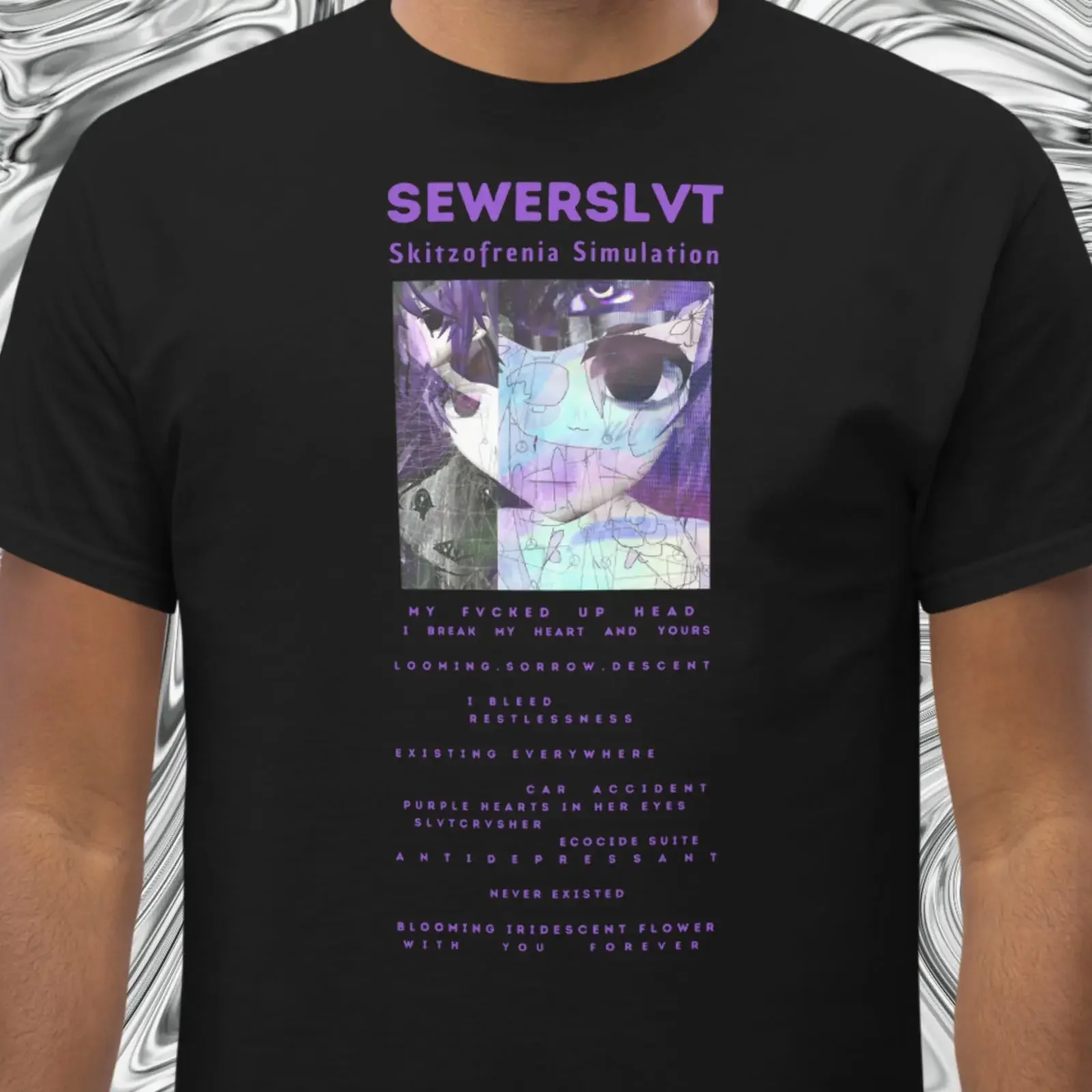 SEWERSLVT skizophrenia simulation dnb cover album T Shirt vintage Washed Comfortable Breathable designer clothes Soft Unisex