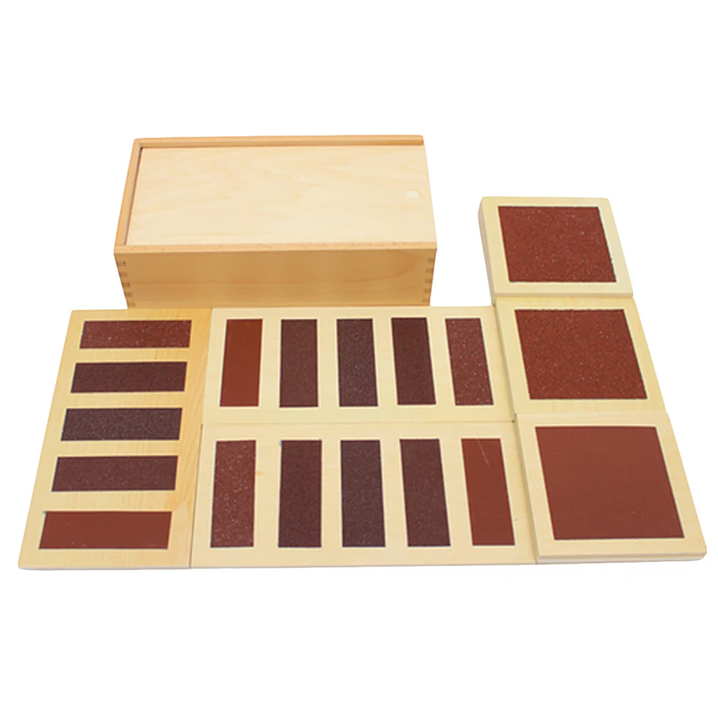 Wooden Box of 11 Pieces of Montessori with Sandpaper And Smooth