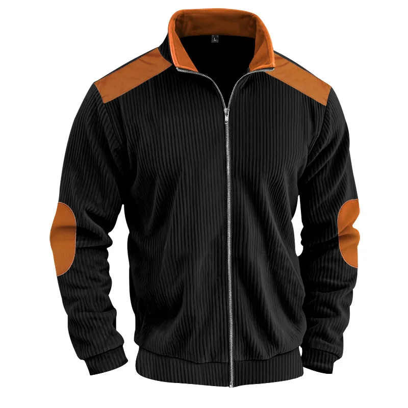 Herren Stehkragen Cordjacke, Farbblock-Design, Reißverschluss-Mantel, Retro, Locker Geschnitten, Lässig, Langarm, Herbst-Winter, Alltag, Streetwear – Detail 21