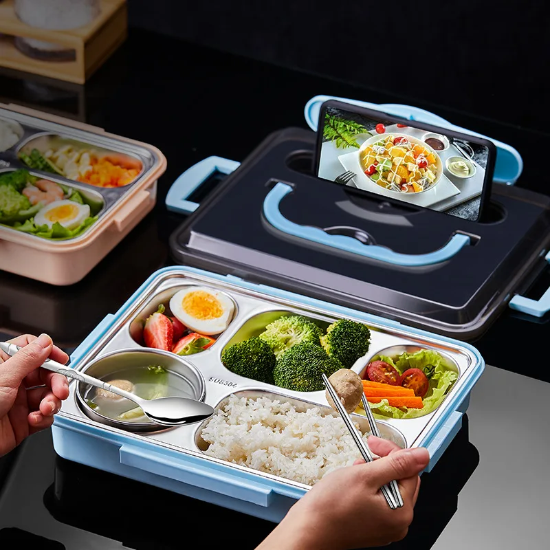 304 Stainless Steel Lunch Box Student Canteen Microwavable Bento Portable Insulation Compartments lunchbox Food Containers