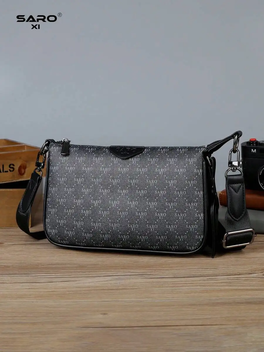 

Men's Mini Crossbody Bag: Faux Woven Texture, Minimalist Zipper Shoulder Pouch. Multifunctional Casual Gift for Him.
