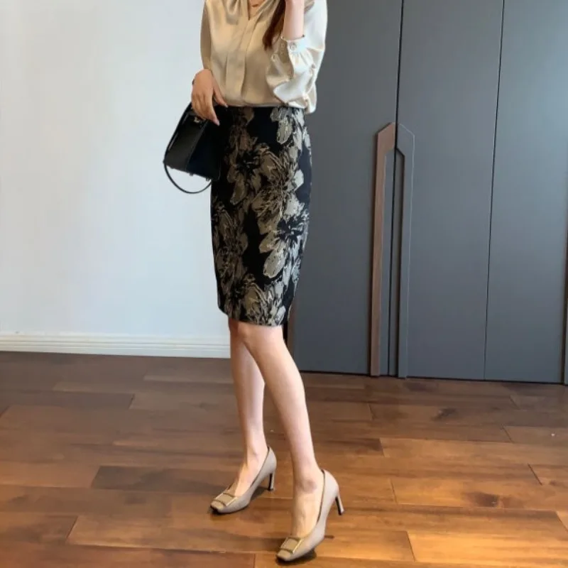 Summer Women's 2024 New Patchwork High-waisted Zipper Printing Slim Fit Fashion Minimalist Commuter Casual Wrap Buttocks Skirts