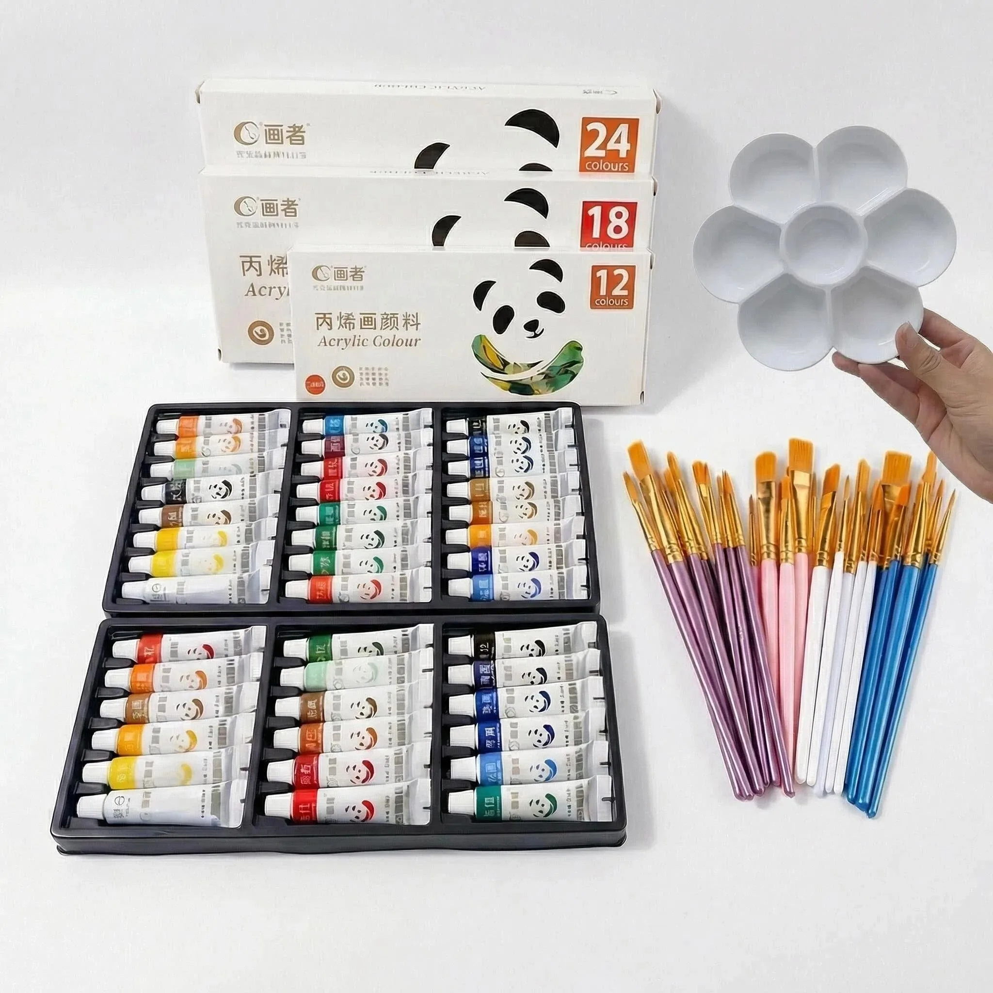 Art Painting Tool Set, Including 12/18/24-Colors Acrylic Paints 10PCS Art Brushes and Palette.Suitable for Artists&Beginner